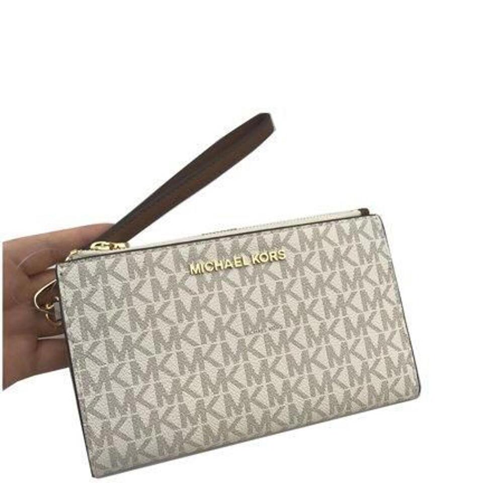 Michael Kors Jet Set Double Zip Wristlet Phone Wallet Vanilla MK - Picture 3 of 4